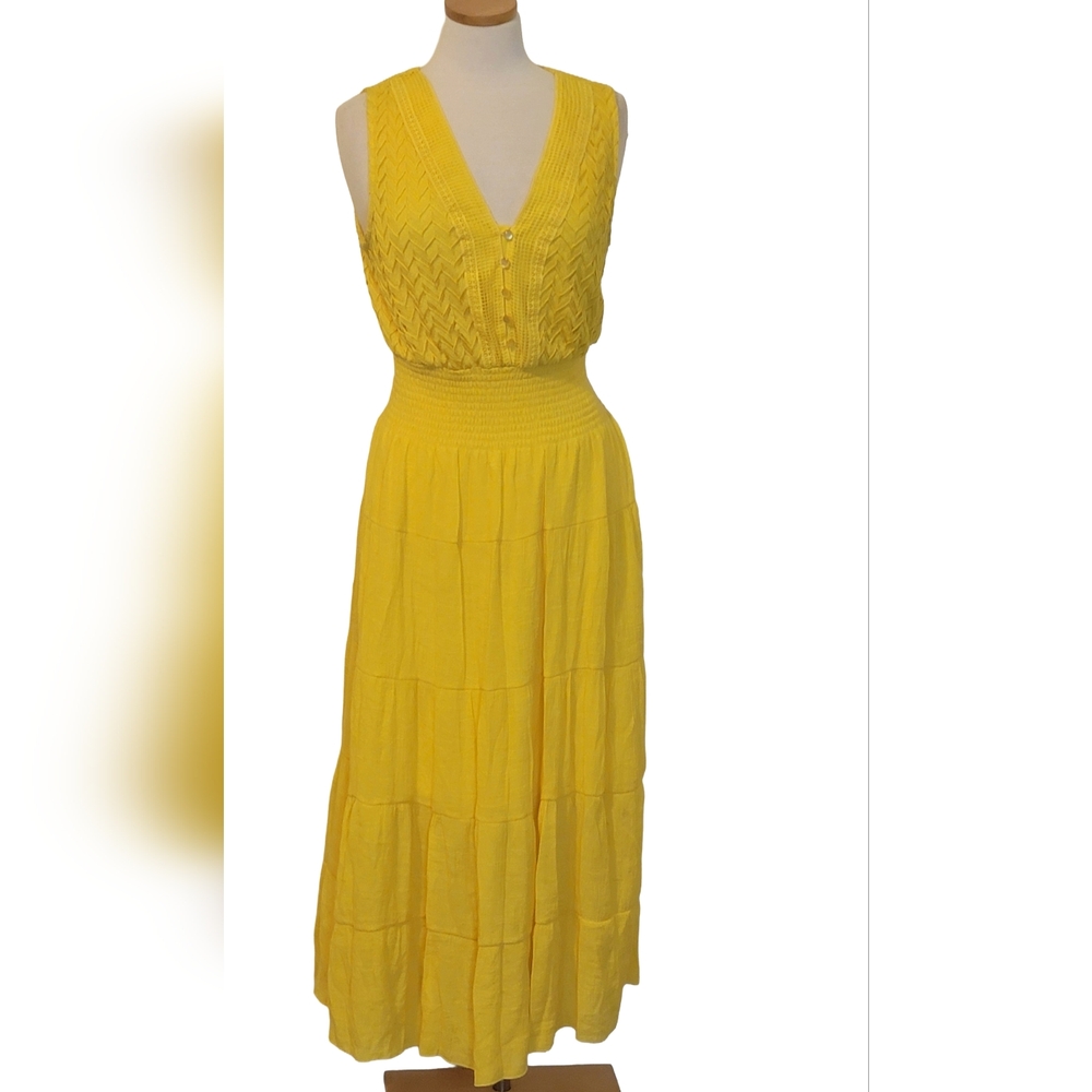 J Gee Smocked Feminine Crochet Lace Button Ruffle Dress